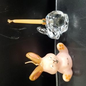 Handcrafted Bunny Candle and Crystal Bunny Candle Holder